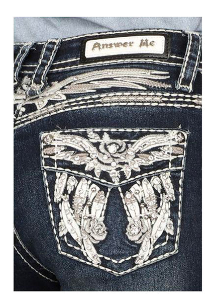 Answer Me A1068-PB | Dark Blue Rhinestone Pocket Bootcut Jeans