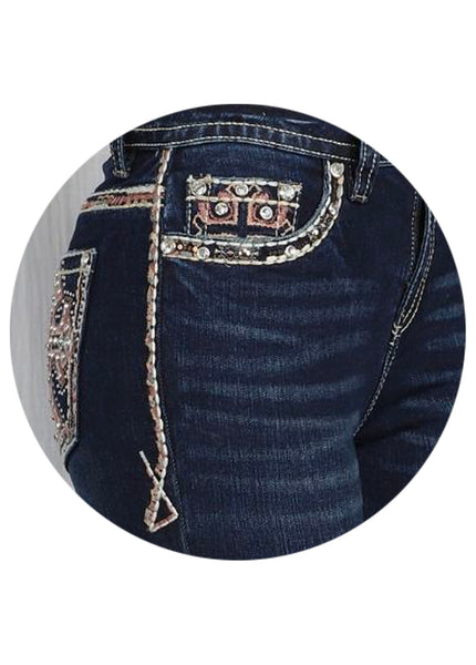 Sexy Couture S1453-PB | Dark Blue Embroidered Pocket Bootcut Jeans