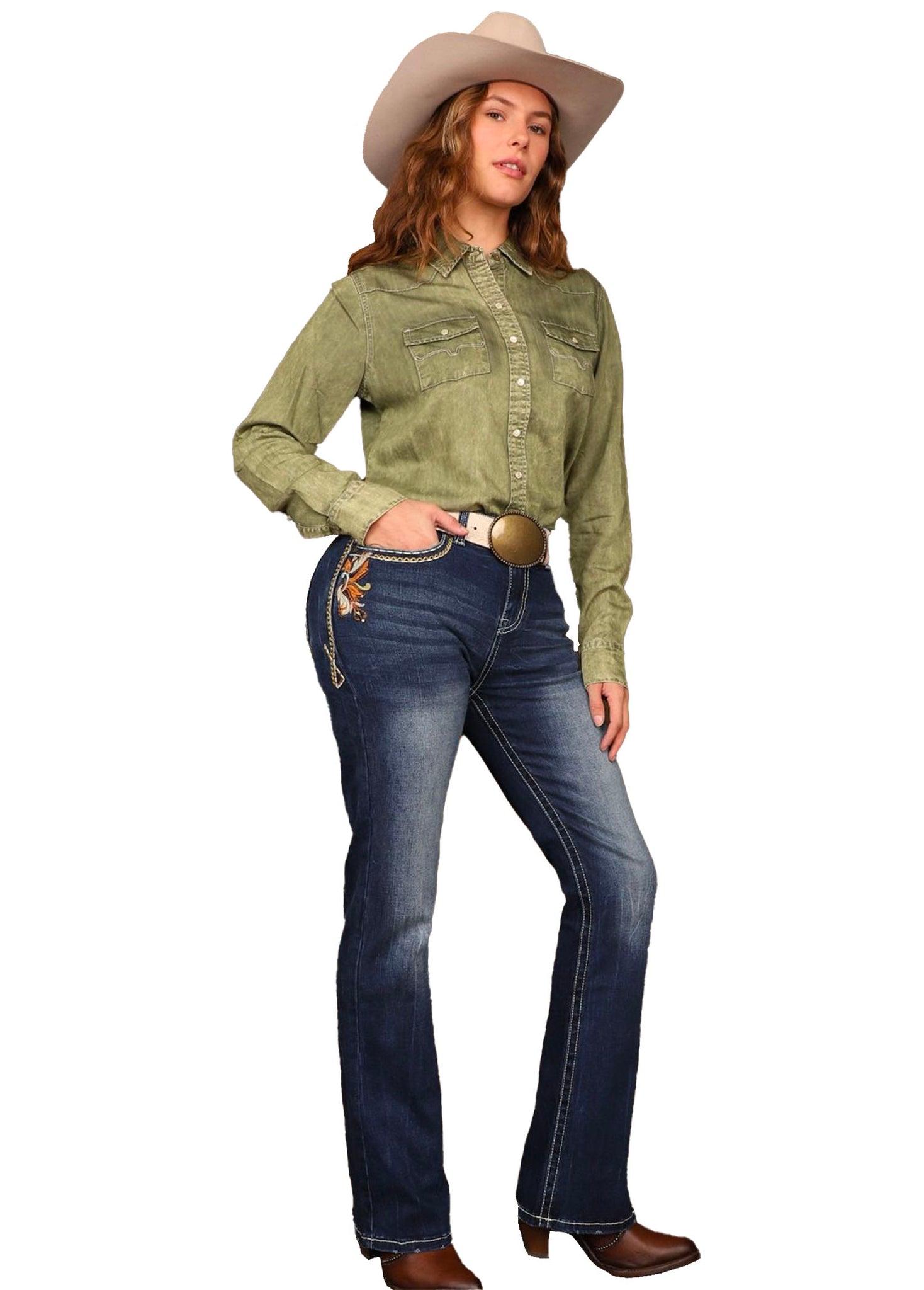 Western Blue W200-PB | Dark Blue Embroidered Pocket Bootcut Jeans