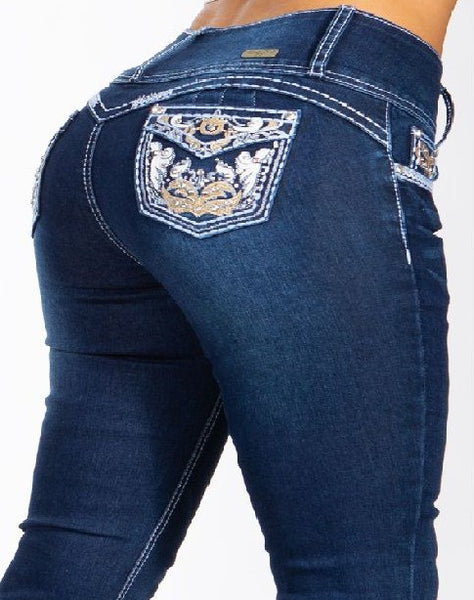 Silver Diva 3609 | Dark Blue Rhinestone Pocket Jeans