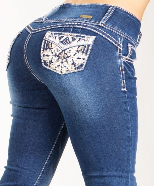 Silver Diva 5210 | Blue Rhinestone Pocket Jeans